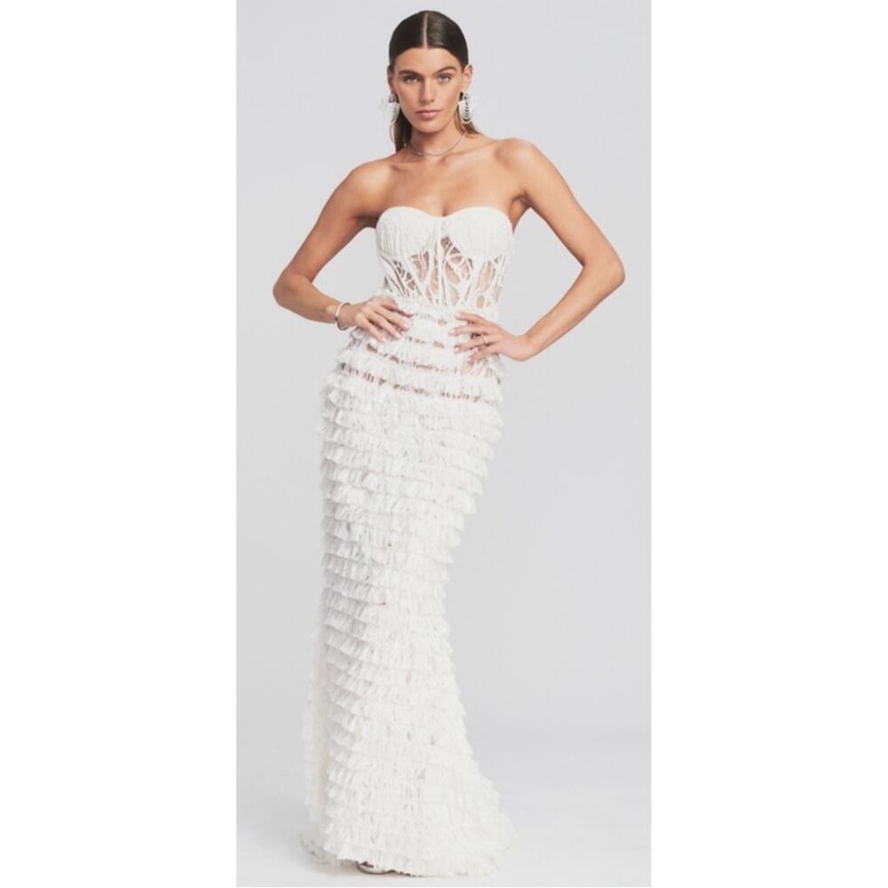 RETROFETE Irini Bustier Lace Tiered Ruffle Sequin Embellished Maxi Dress Sz XL - Picture 2 of 9